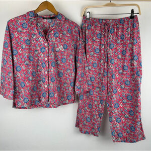 Lauren Ralph Lauren 2 Piece Pajama Set Pink Floral Paisley Capri Sleepwear Small